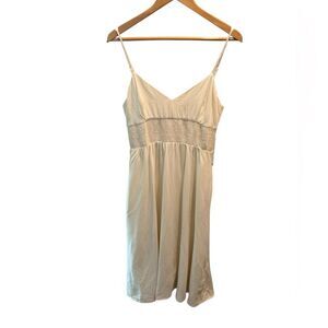 ZARA Smocked Linen-Blend Mini Dress — Size Large— Cream/Ivory